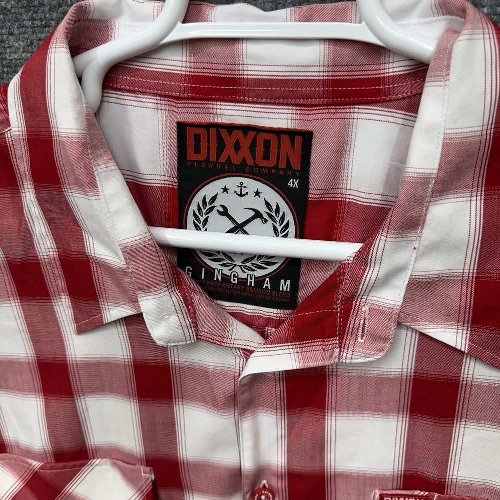 Dixxon Gingham button up short sleeve shirt Red mens size 4XL bamboo blend - Picture 3 of 8